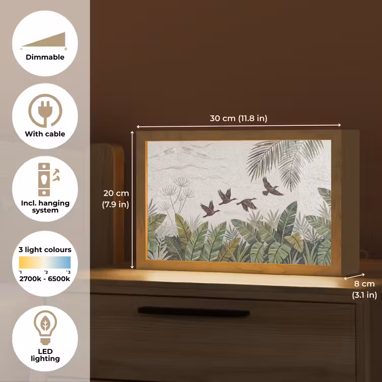 Vogel - Vliegend - Tropisch - Mozaïek - Groen Light Box met kabel (Tafellamp) klein -USP_EN