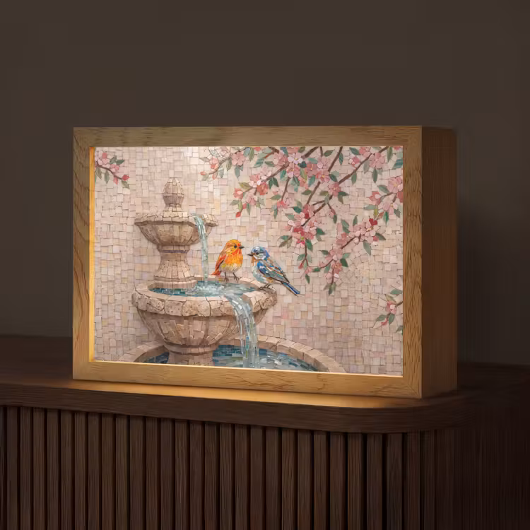 Vogel - fontein - mozaiek - kleurrijk - dieren Light Box met kabel (Tafellamp) klein -z3d_website