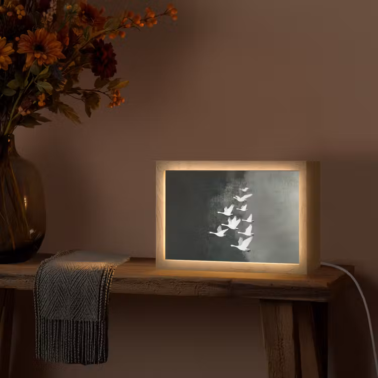 Vogel - Japandi - Groen Light Box met kabel (Tafellamp) klein -sfeer4