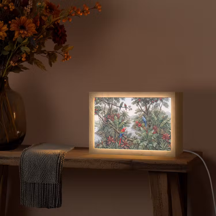 Vogel - Jungle - Natuur - Mozaïek - Groen Light Box met kabel (Tafellamp) klein -sfeer4