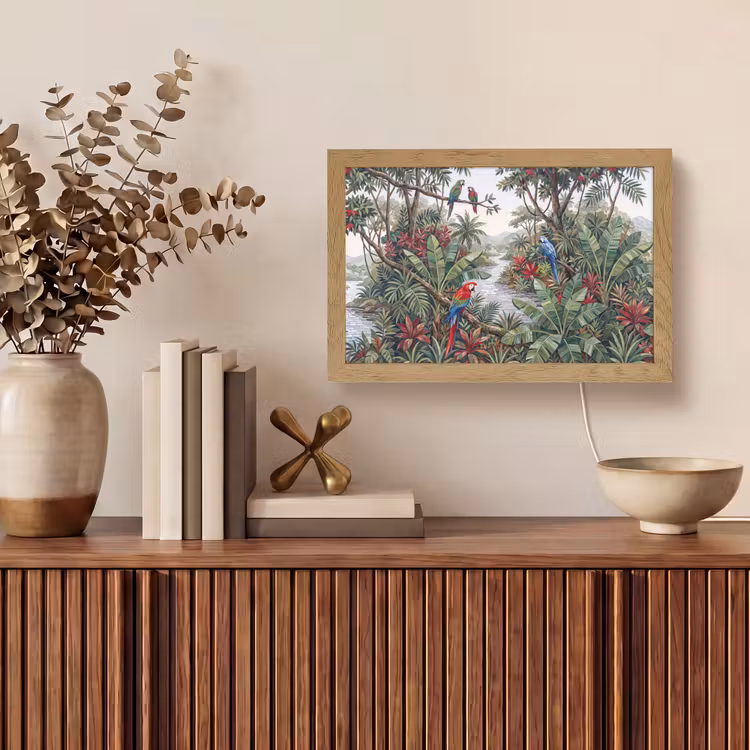 Vogel - Jungle - Natuur - Mozaïek - Groen Light Box met kabel (Tafellamp) klein -sfeer2