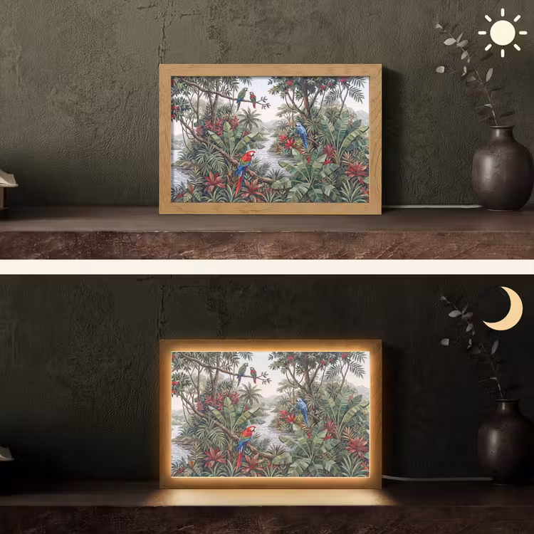 Vogel - Jungle - Natuur - Mozaïek - Groen Light Box met kabel (Tafellamp) klein -sfeer3