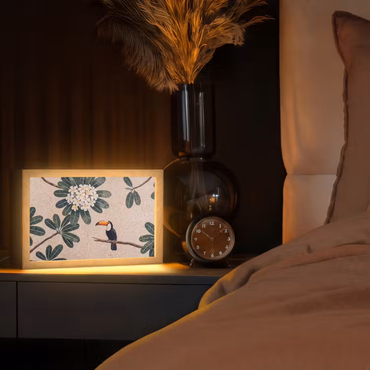 Vogel - Mozaïek - Tropisch - Natuur - Kleurrijk Light Box met kabel (Tafellamp) klein -sfeer1