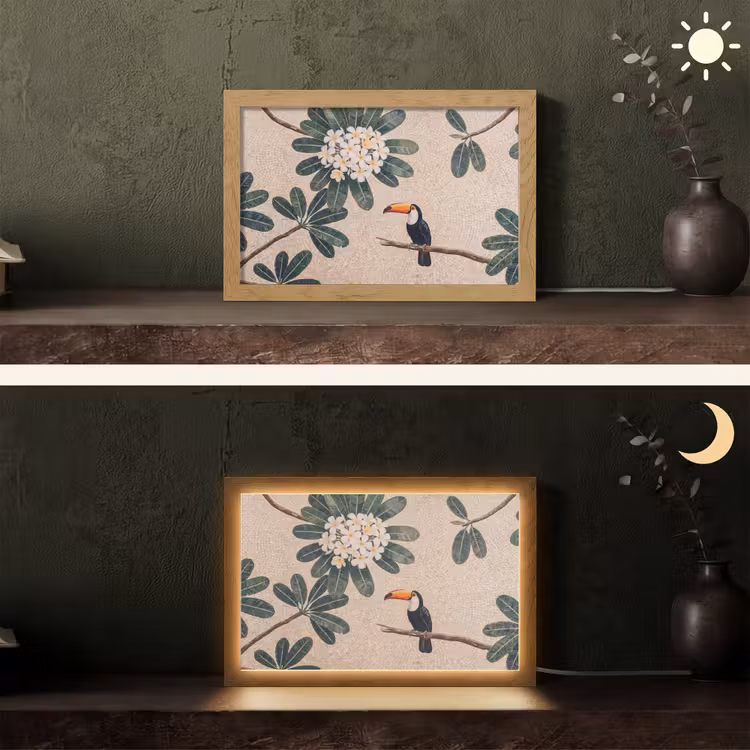 Vogel - Mozaïek - Tropisch - Natuur - Kleurrijk Light Box met kabel (Tafellamp) klein -sfeer3