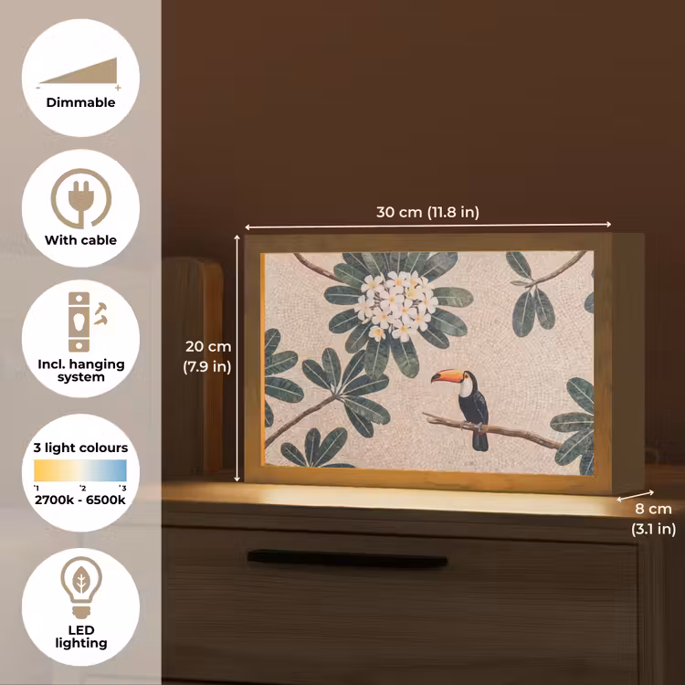 Vogel - Mozaïek - Tropisch - Natuur - Kleurrijk Light Box met kabel (Tafellamp) klein -USP_EN