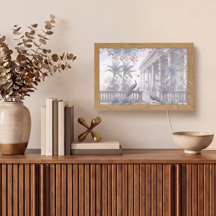 Vogel - Pauw - Architectuur - Klassiek - Groen Light Box met kabel (Tafellamp) klein -sfeer2