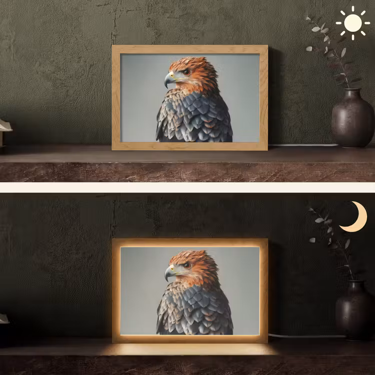 Vogel - Realistisch - Veren - Bruin Light Box met kabel (Tafellamp) klein -sfeer3