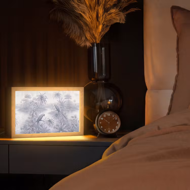 Vogel - Rivier - Tropisch - Illustratie - Blauw Light Box met kabel (Tafellamp) klein -sfeer1