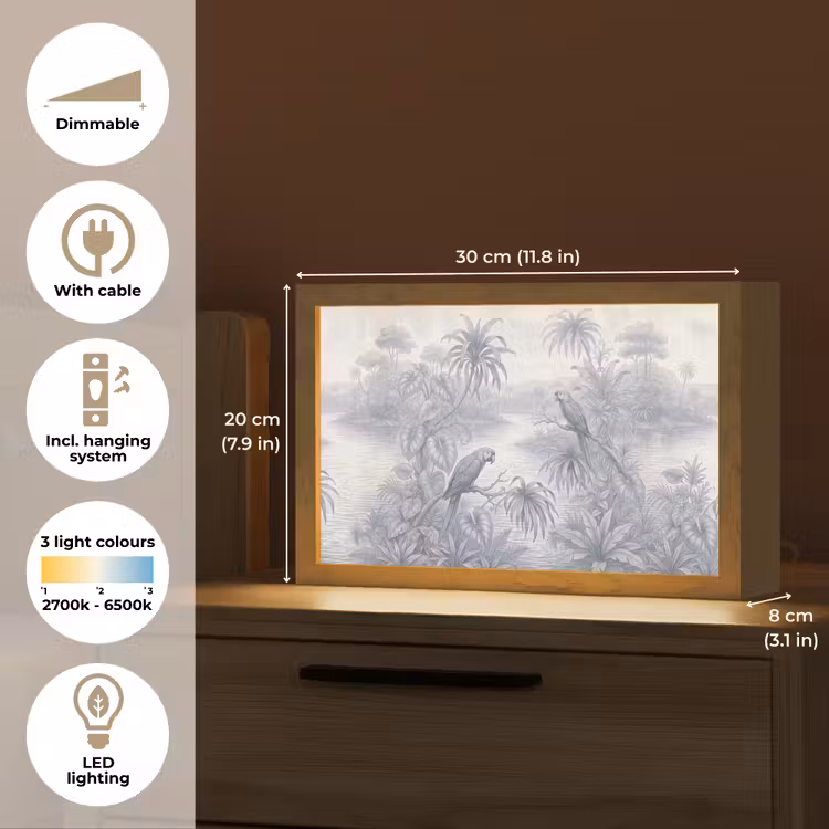 Vogel - Rivier - Tropisch - Illustratie - Blauw Light Box met kabel (Tafellamp) klein -USP_EN