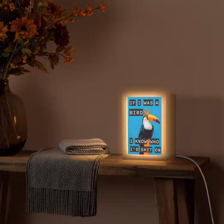 Vogel - Toekan - Blauw - Quotes Light Box met kabel (Tafellamp) klein -sfeer4