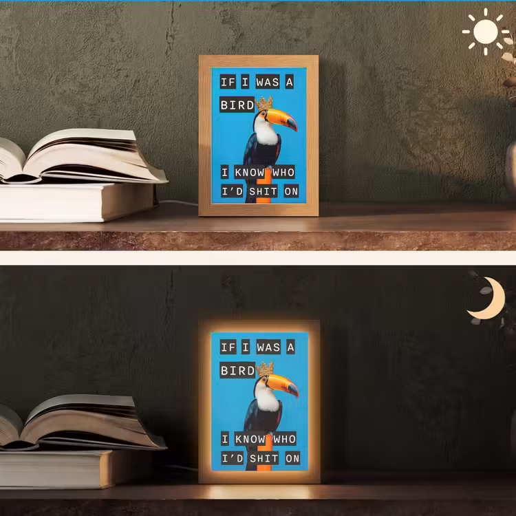 Vogel - Toekan - Blauw - Quotes Light Box met kabel (Tafellamp) klein -sfeer3
