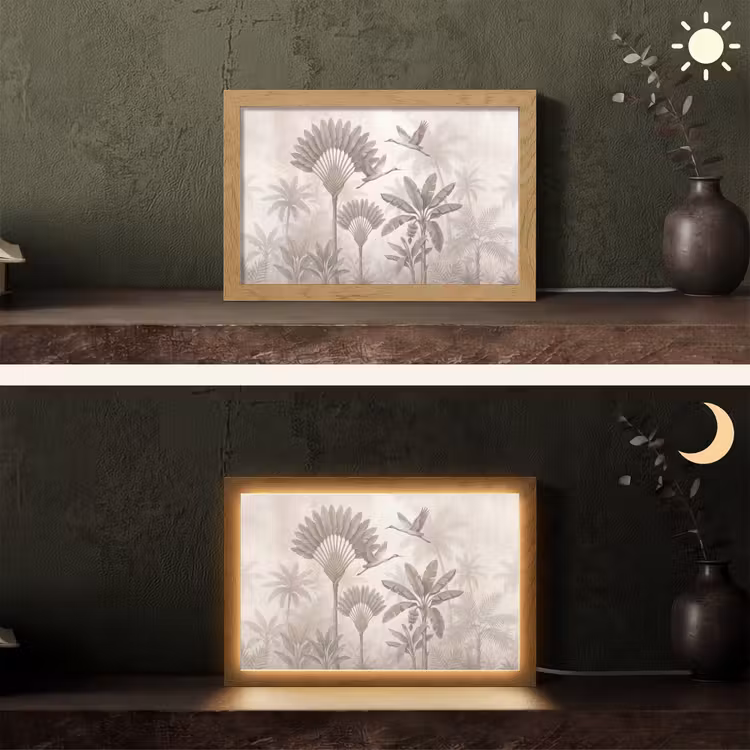 Vogel - Tropisch - Jungle - Natuur - Beige Light Box met kabel (Tafellamp) klein -sfeer3