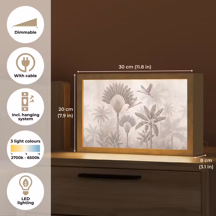 Vogel - Tropisch - Jungle - Natuur - Beige Light Box met kabel (Tafellamp) klein -USP_EN