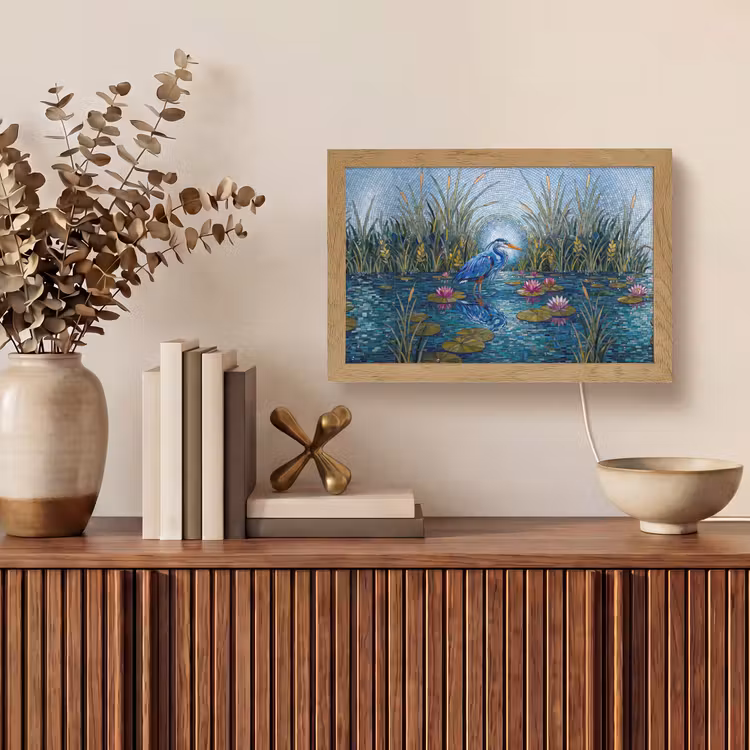 Vogel - Water - Natuur - Abstract - Blauw Light Box met kabel (Tafellamp) klein -sfeer2