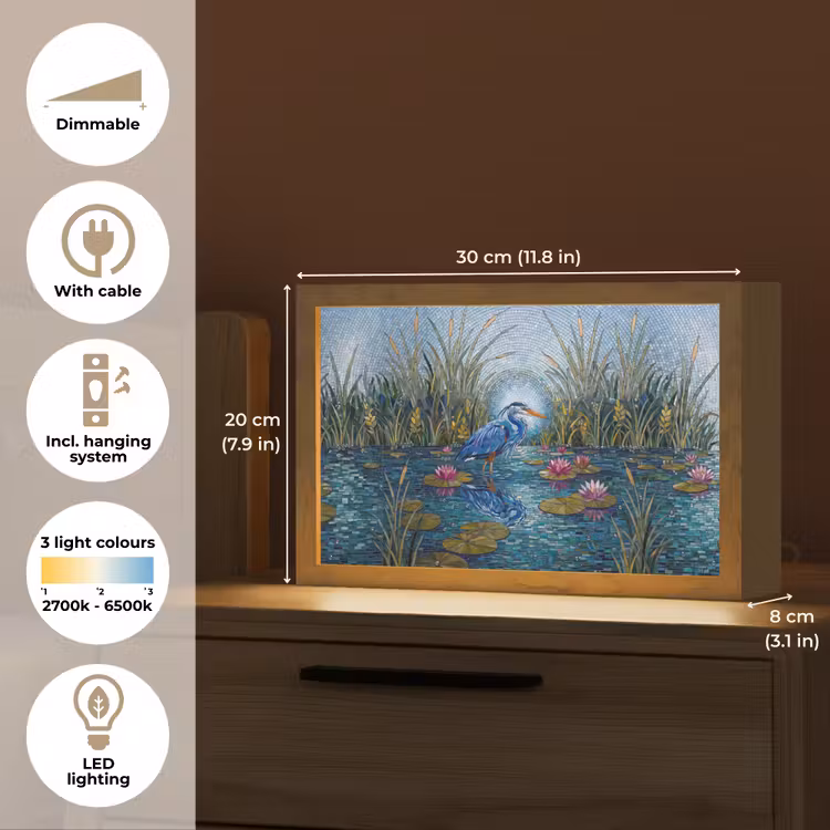 Vogel - Water - Natuur - Abstract - Blauw Light Box met kabel (Tafellamp) klein -USP_EN