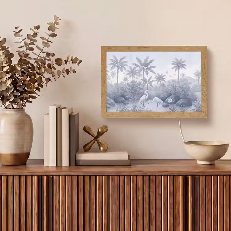 Vogel - Water - Tropisch - Natuur - Blauw Light Box met kabel (Tafellamp) klein -sfeer2