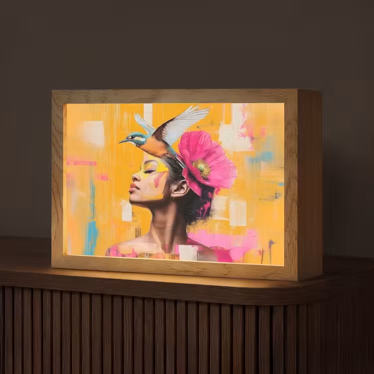Vogel - Vrouw - Abstract - Bloem Light Box met kabel (Tafellamp) klein -z3d_website