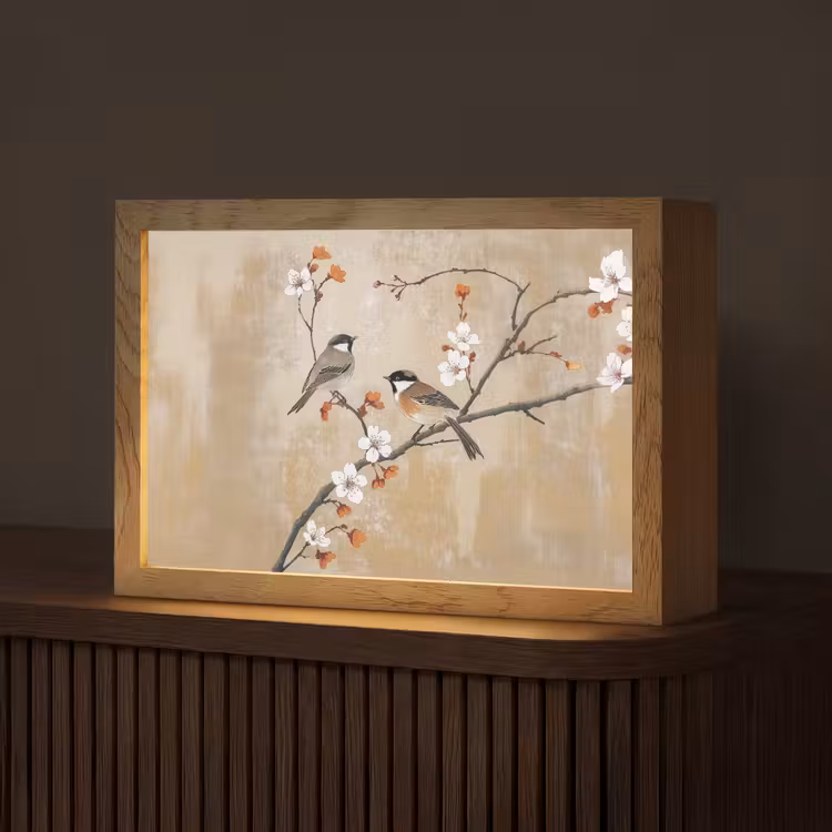 Vogels - Bloesemtak - Bloemen - Oranje Light Box met kabel (Tafellamp) klein -z3d_website