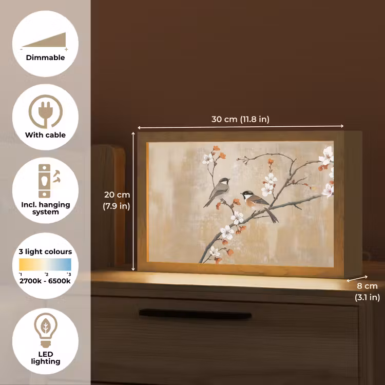 Vogels - Bloesemtak - Bloemen - Oranje Light Box met kabel (Tafellamp) klein -USP_EN