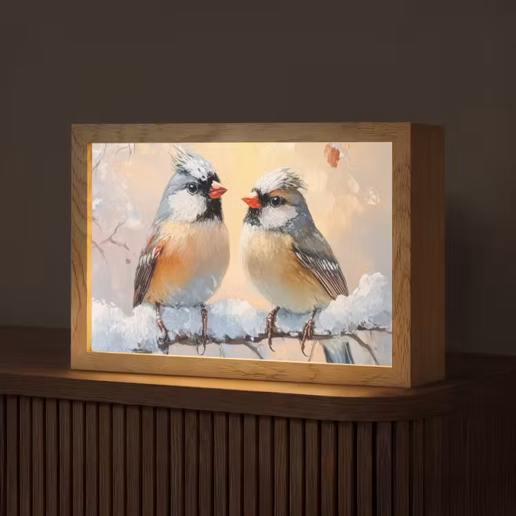 Vogels - Tak - Winter - Sneeuw Light Box met kabel (Tafellamp) klein -z3d_website