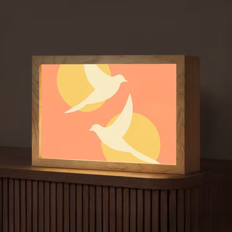 Vogels - Cirkels - Geel Light Box met kabel (Tafellamp) klein -z3d_website