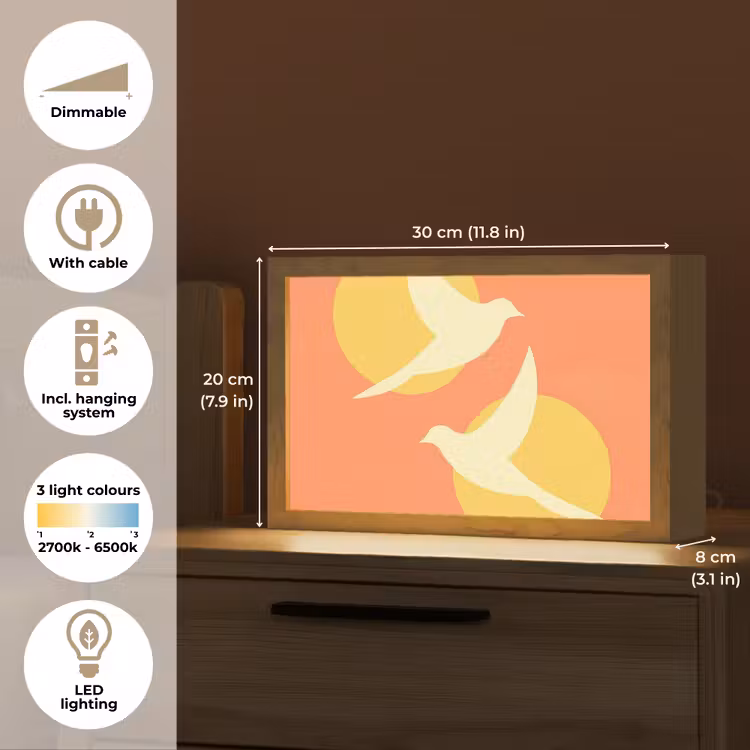 Vogels - Cirkels - Geel Light Box met kabel (Tafellamp) klein -USP_EN