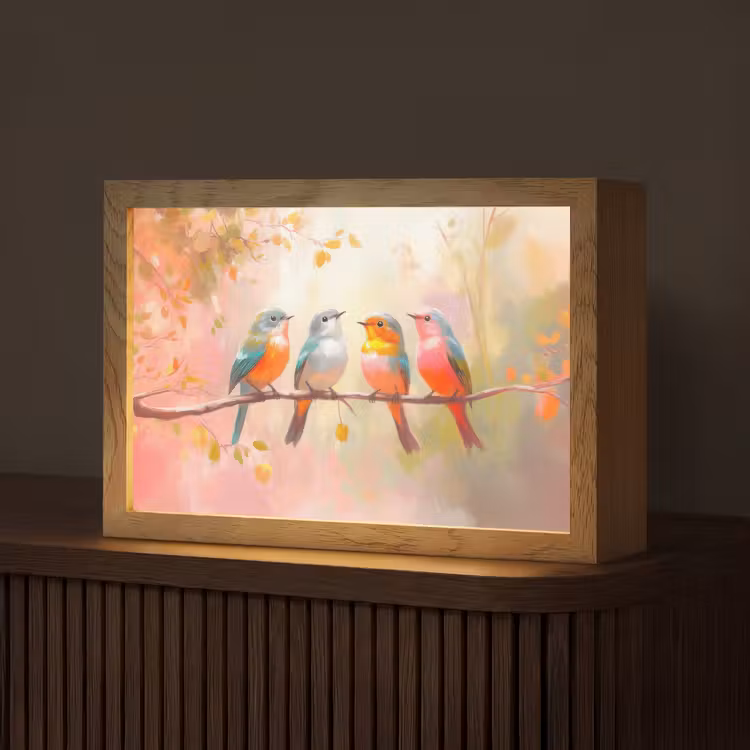 Vogels - Kleurrijk - Tak Light Box met kabel (Tafellamp) klein -z3d_website