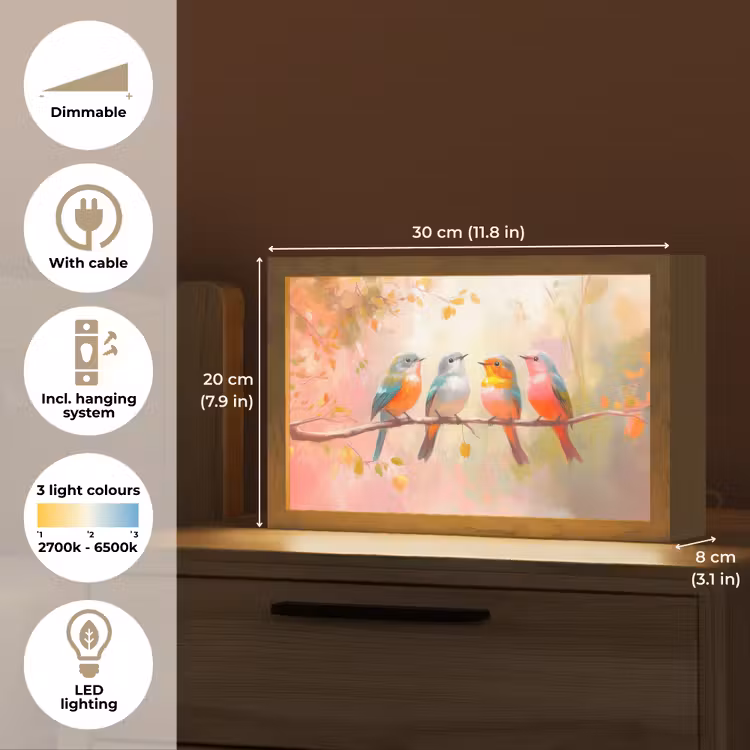 Vogels - Kleurrijk - Tak Light Box met kabel (Tafellamp) klein -USP_EN
