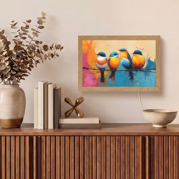 Vogels - Kleurrijk - Tak - Abstract Light Box met kabel (Tafellamp) klein -sfeer2