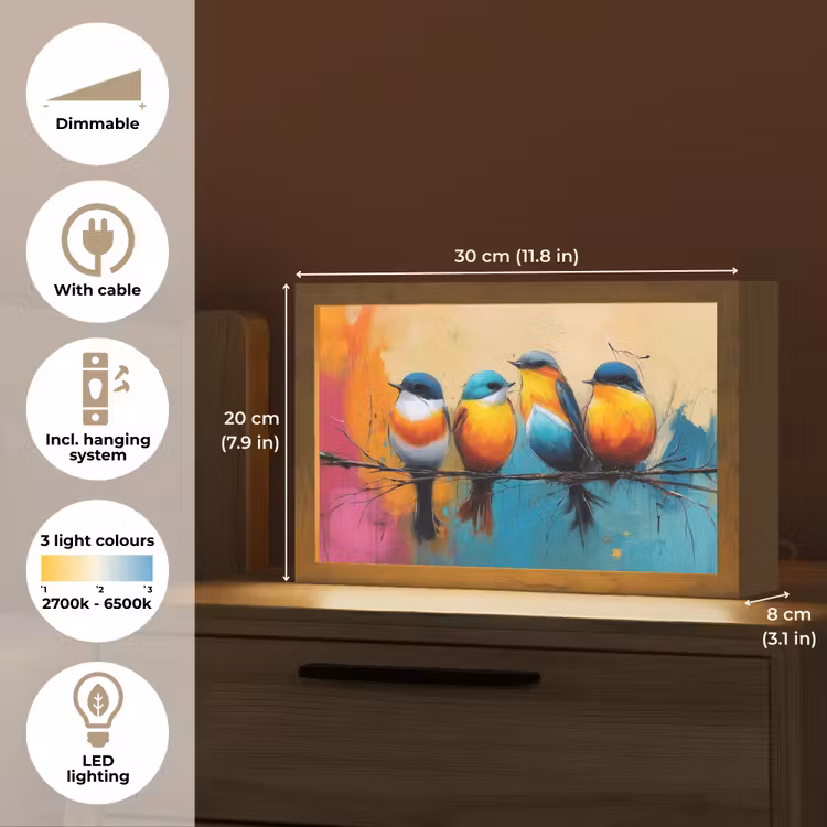 Vogels - Kleurrijk - Tak - Abstract Light Box met kabel (Tafellamp) klein -USP_EN