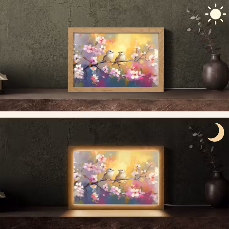 Vogels - Bloemen - Roze Light Box met kabel (Tafellamp) klein -sfeer3