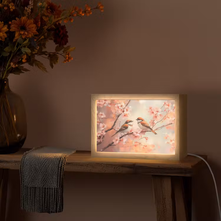 Vogels - Romantic - Bloesemtak Light Box met kabel (Tafellamp) klein -sfeer4