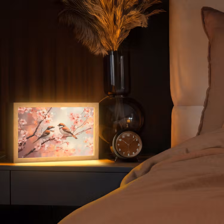 Vogels - Romantic - Bloesemtak Light Box met kabel (Tafellamp) klein -sfeer1