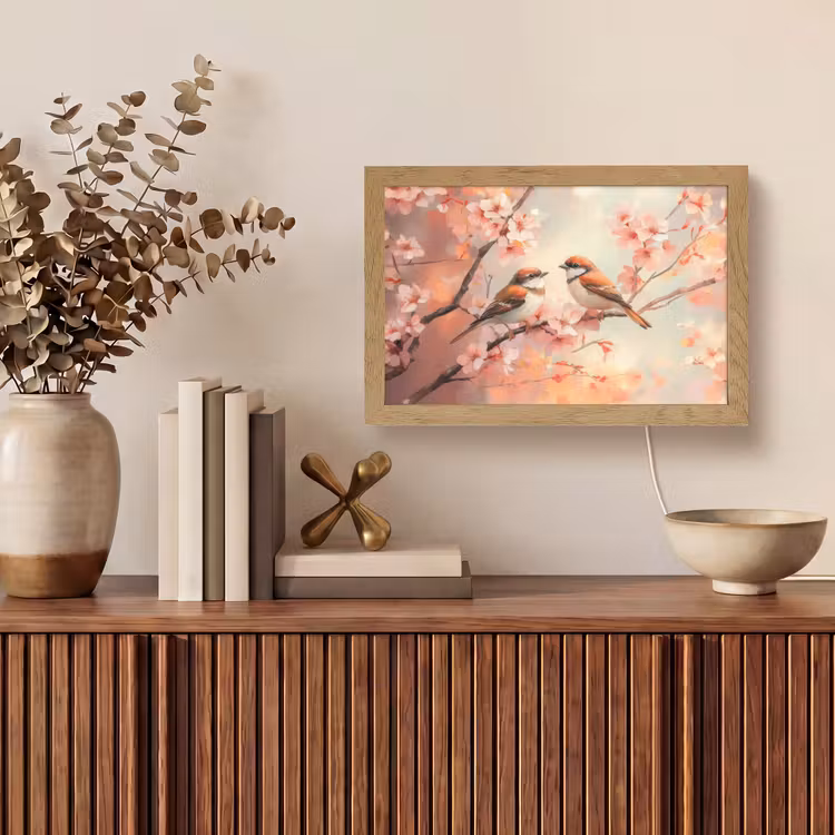 Vogels - Romantic - Bloesemtak Light Box met kabel (Tafellamp) klein -sfeer2