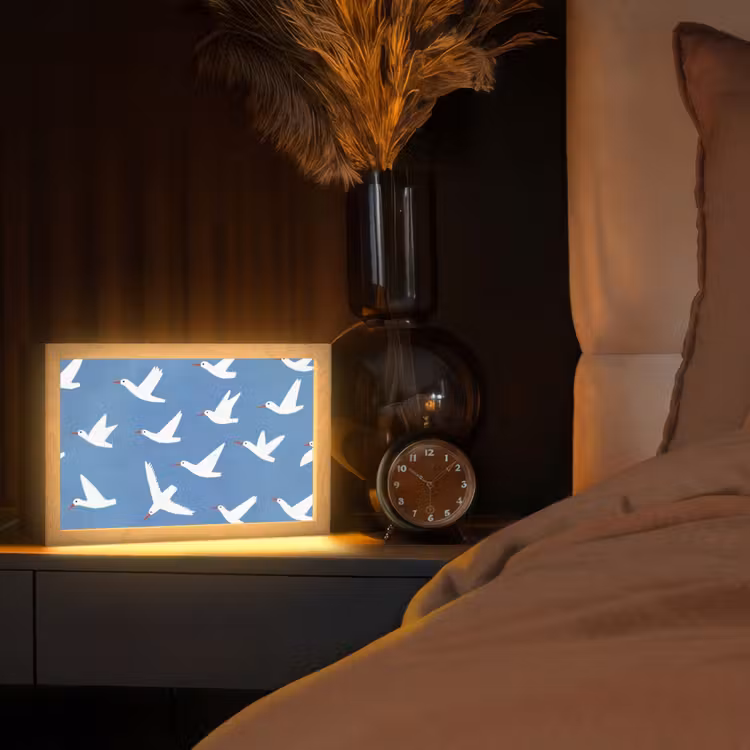 Vogels - Wit - Patroon Light Box met kabel (Tafellamp) klein -sfeer1