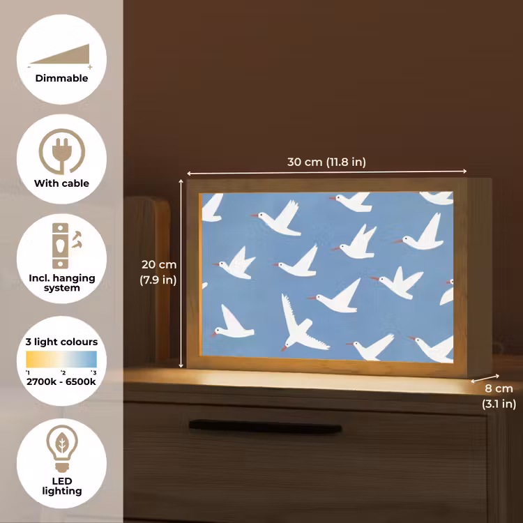 Vogels - Wit - Patroon Light Box met kabel (Tafellamp) klein -USP_EN
