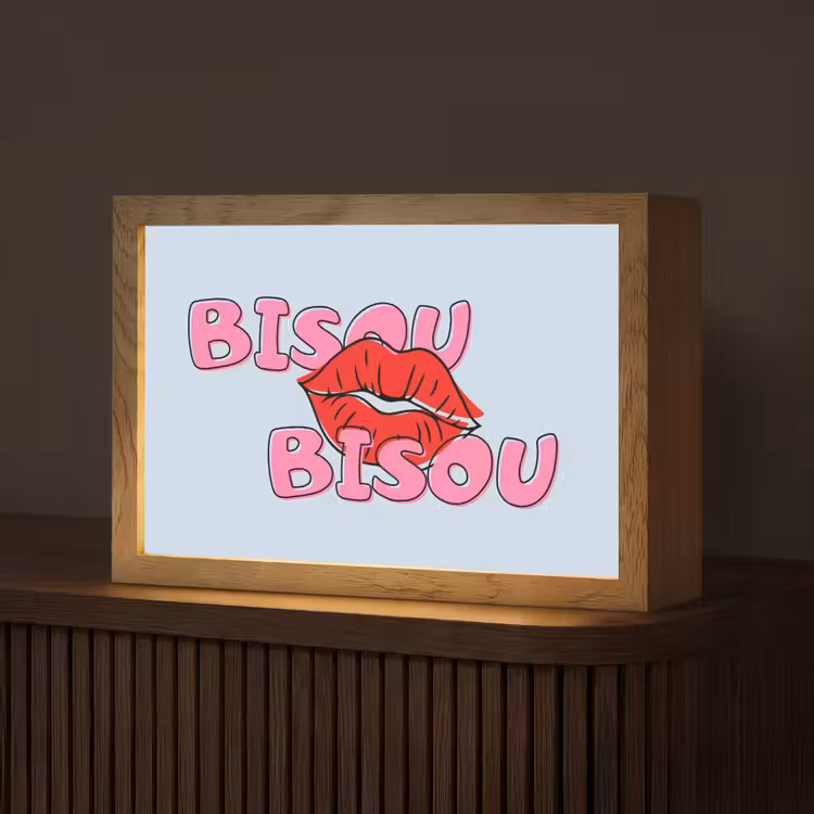 Bisou - Blauw - Roze - Lippen Light Box met kabel (Tafellamp) klein -z3d_website