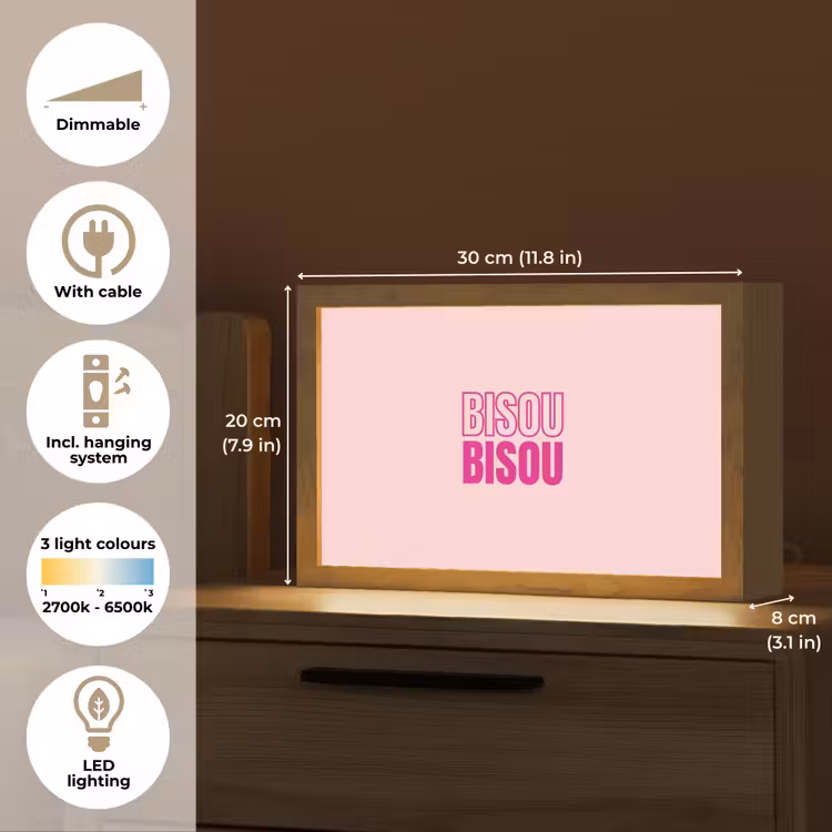 Bisou - Roze - Minimalistisch Light Box met kabel (Tafellamp) klein -USP_EN