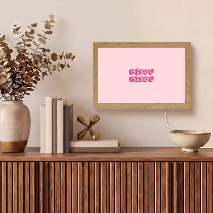 Bisou - Roze - Schaduw Light Box met kabel (Tafellamp) klein -sfeer2