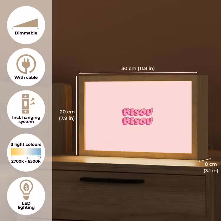 Bisou - Roze - Schaduw Light Box met kabel (Tafellamp) klein -USP_EN