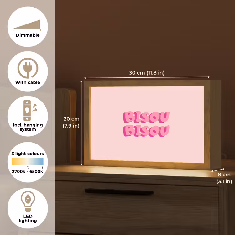 Bisou - Roze - Dikke letters Light Box met kabel (Tafellamp) klein -USP_EN