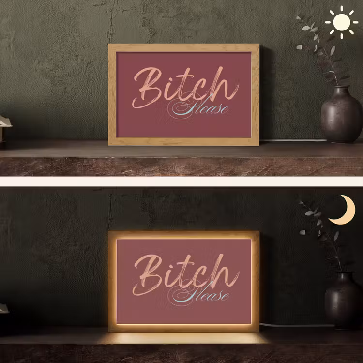 Bitch please - Rood - Blauw Light Box met kabel (Tafellamp) klein -sfeer3