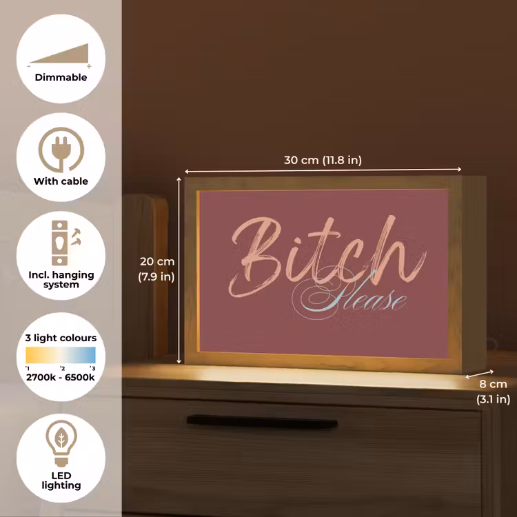 Bitch please - Rood - Blauw Light Box met kabel (Tafellamp) klein -USP_EN