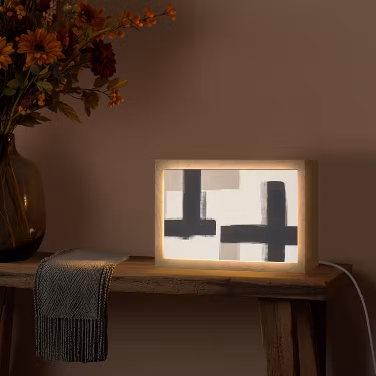 Zwart - Abstract - Japandi Light Box met kabel (Tafellamp) klein -sfeer4