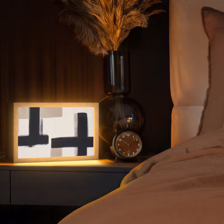 Zwart - Abstract - Japandi Light Box met kabel (Tafellamp) klein -sfeer1