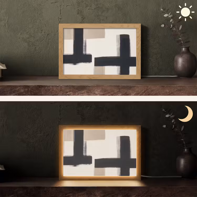 Zwart - Abstract - Japandi Light Box met kabel (Tafellamp) klein -sfeer3