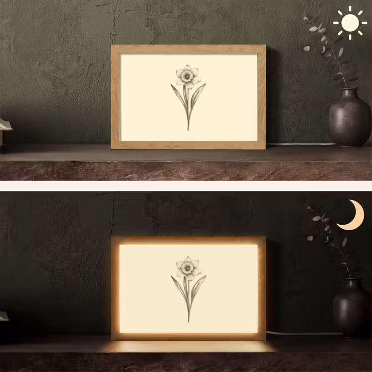 Zwart - Narcis - Illustratie Light Box met kabel (Tafellamp) klein -sfeer3