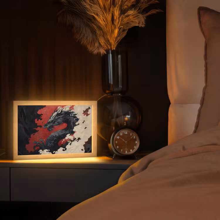 Zwarte draak - Rookwolken - Rood Light Box met kabel (Tafellamp) klein -sfeer1