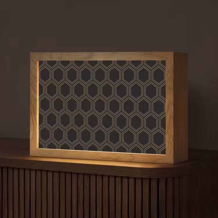 Zwart - Goud - Zeshoek Light Box met kabel (Tafellamp) klein 924 -z3d_website
