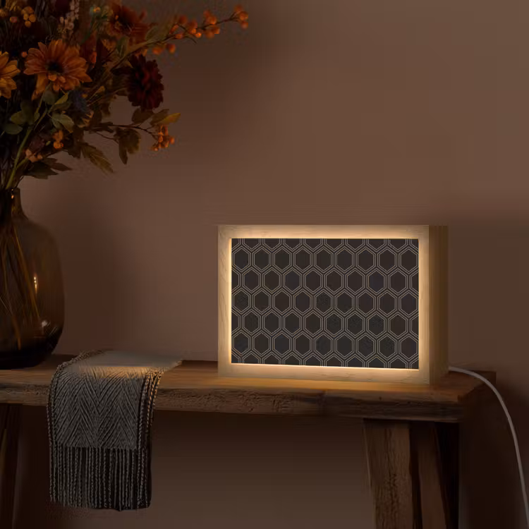 Zwart - Goud - Zeshoek Light Box met kabel (Tafellamp) klein 924 -sfeer4